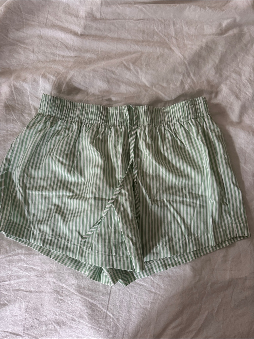 Princess Polly Green and White Striped Elastic Waist Shorts